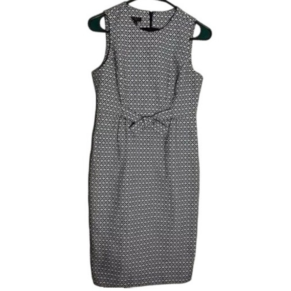 Talbots Women's 4 Petite linen blend Pencil dress. Black geometric business